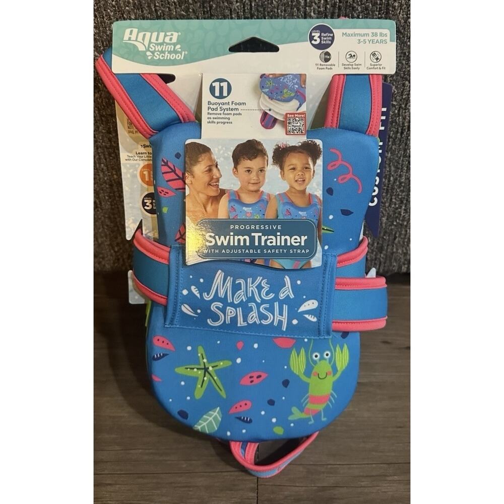 Aqua Swim School Swim Trainer Vest Toddler 3-5 Years 38lbs Float Jacket Kids NEW